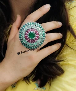 Glamaya Oxidized Jumbo Size Adjustable Ring Green Pink 2 GLAM-RI-OX-30-646750-50-3