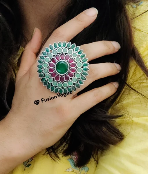 Glamaya Oxidized Jumbo Size Adjustable Ring Green Pink 2 GLAM-RI-OX-30-646750-50-3 Glamaya Oxidized Jumbo Size Adjustable Ring Green Pink 2 GLAM-RI-OX-30-646750-50-3