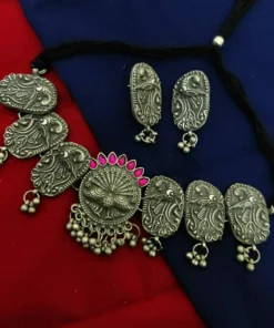Glamaya Elegant Peacock Choker Necklace Set - Antique Black Polish Design 4 GLAM-CN-BP-60-463993-89-2