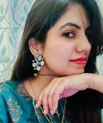 Glamaya Real Pearl Precious Oxidized Earring With American Diamond 2 GLAM-ER-CZ-143-430178-165-10