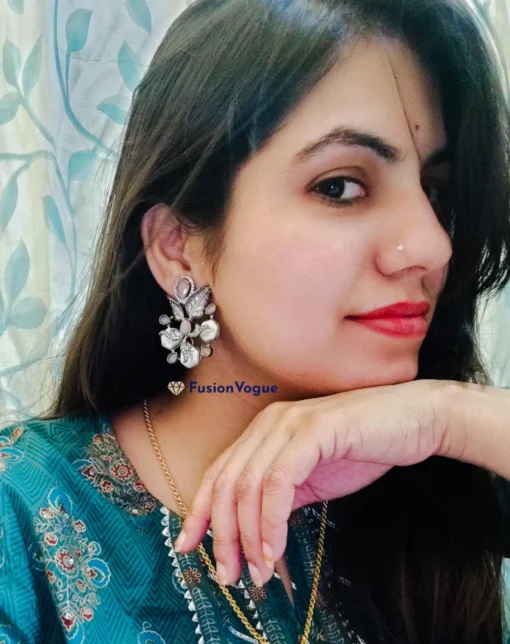 Glamaya Real Pearl Precious Oxidized Earring With American Diamond 2 GLAM-ER-CZ-143-430178-165-10 Glamaya Real Pearl Precious Oxidized Earring With American Diamond 2 GLAM-ER-CZ-143-430178-165-10