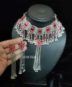 Glamaya Oxidized Afghan Choker Necklace Earring Set 4 GLAM-CN-OX-21F4-903027-35-7