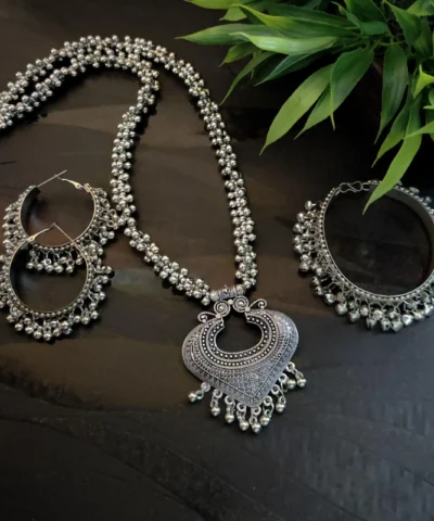 Glamaya Oxidized Ethnic Necklace Earring And Bracelet Combo Set 1 GLAM-CN-OX-90-501104-150-2