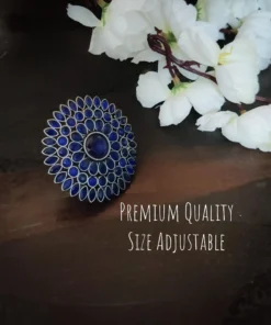 Glamaya Oxidized Jumbo Size Adjustable Ring Blue 1 GLAM-RI-OX-15-302041-25-6