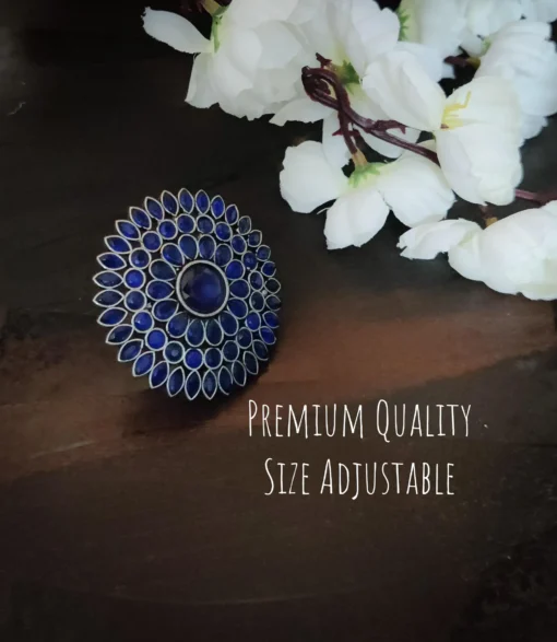 Glamaya Oxidized Jumbo Size Adjustable Ring Blue 1 GLAM-RI-OX-15-302041-25-6