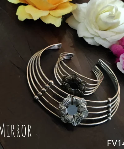Glamaya Trendy Oxidised Necklace & Bracelet Set: Stylish Armlet Combo 2 GLAM-CN-OX-43F3-724809-66-3