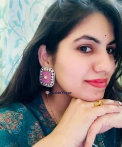 Glamaya Luxury Karbon Stone Stud Earring With Kundan Stone 2 GLAM-ER-CZ-138-336220-145-10