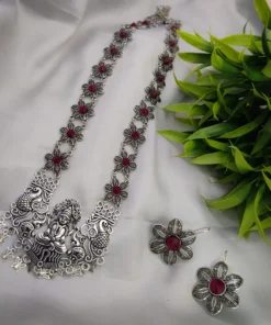 Glamaya Oxidized Long Temple Necklace Earring Set 2 GLAM-CN-OX-21F4-245312-35-7