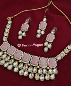 Glamaya Kundan Choker Necklace Earring With Maangtikka Set Pink 1 GLAM-CN-KU-13F5-611692-20-10