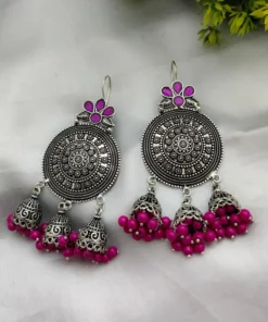 Glamaya German Silver Cute Dangle Earring Pink 1 GLAM-ER-OX-18-320631-30-5