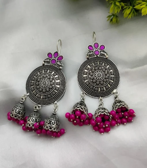 Glamaya German Silver Cute Dangle Earring Pink 1 GLAM-ER-OX-18-320631-30-5