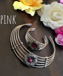 Glamaya Trendy Oxidised Necklace & Bracelet Set: Stylish Armlet Combo 4 GLAM-CN-OX-43F3-724809-66-3