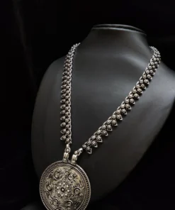 Glamaya Stylish Long Chain Pendant Set: German Silver Necklace And Earrings 1 GLAM-CN-OX-21F7-295033-33-6