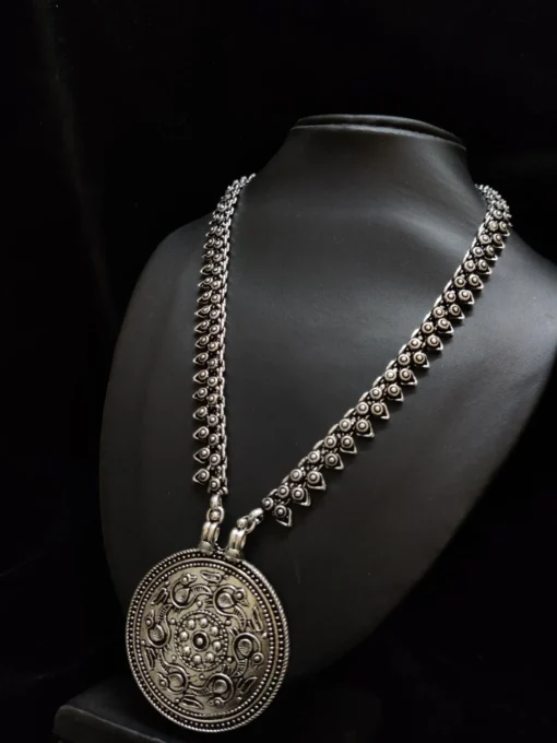 Glamaya Stylish Long Chain Pendant Set: German Silver Necklace And Earrings 1 GLAM-CN-OX-21F7-295033-33-6