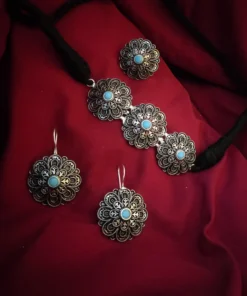 Glamaya Oxidized German Silver Choker Necklace Earring And Ring Combo Set 1 GLAM-CN-OX-25-476501-41-4