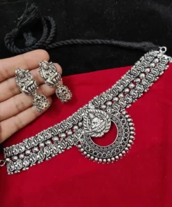 Glamaya Premium Oxidised Choker Set With Earrings 1 GLAM-CN-OX-100-514099-150-2