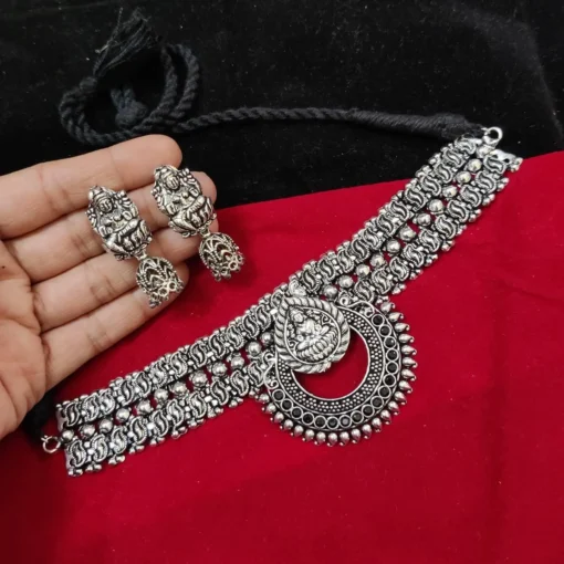 Glamaya Premium Oxidised Choker Set With Earrings 1 GLAM-CN-OX-100-514099-150-2