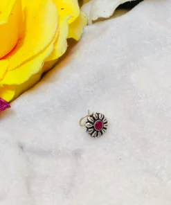 Glamaya Floral Stone Wired Nose Pin: Premium Quality Oxidised Beauty 10 GLAM-NP-ST-2F5-217498-9-2 Glamaya Floral Stone Wired Nose Pin: Premium Quality Oxidised Beauty 10 GLAM-NP-ST-2F5-217498-9-2