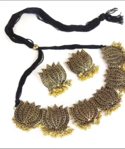 Glamaya Exquisite Oxidized Lotus Gold Plated Jewelry Set 1 GLAM-CN-GP-60-854025-89-2