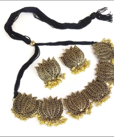 Glamaya Exquisite Oxidized Lotus Gold Plated Jewelry Set 1 GLAM-CN-GP-60-854025-89-2