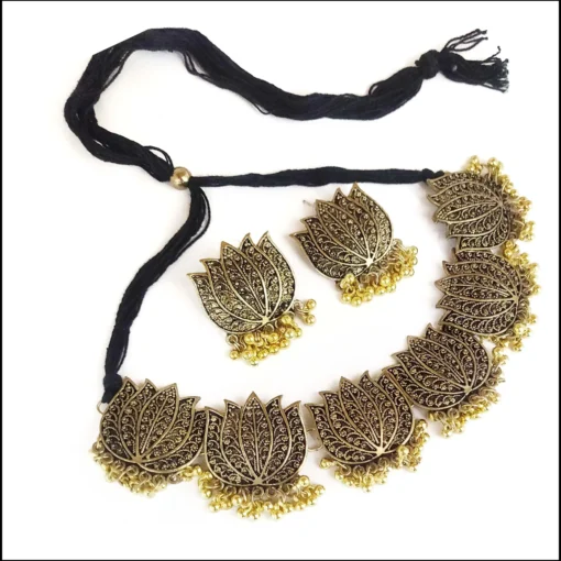 Glamaya Exquisite Oxidized Lotus Gold Plated Jewelry Set 1 GLAM-CN-GP-60-854025-89-2