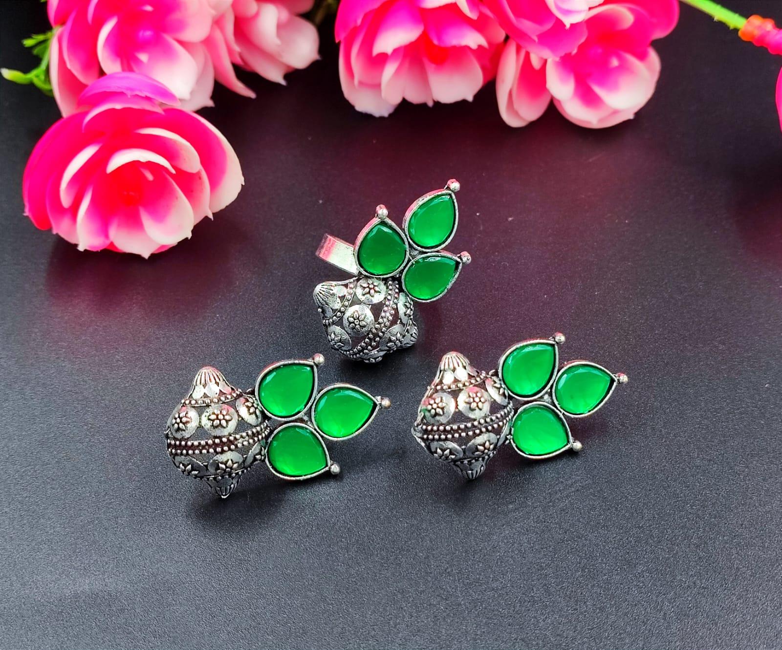 earrings and ring combo in amazing sea green colour Glamaya