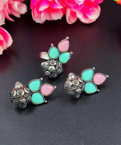 Glamaya Antique Earring Ring Combo Multi 1 GLAM-CE-OX-23F3-342654-45-3