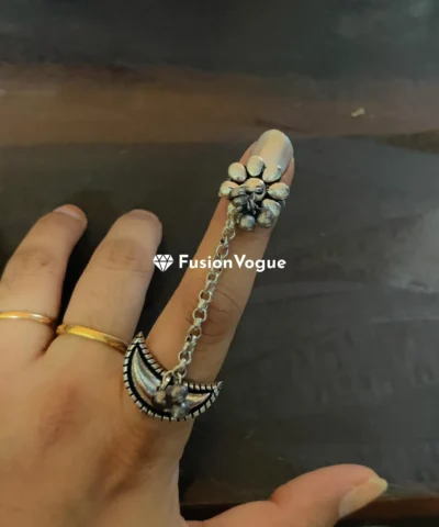 Glamaya Oxidized Premium Quality Chain Finger Ring 1 GLAM-RI-OX-5F7-873045-11-7