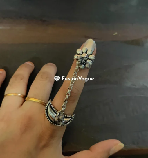 Glamaya Oxidized Premium Quality Chain Finger Ring 1 GLAM-RI-OX-5F7-873045-11-7