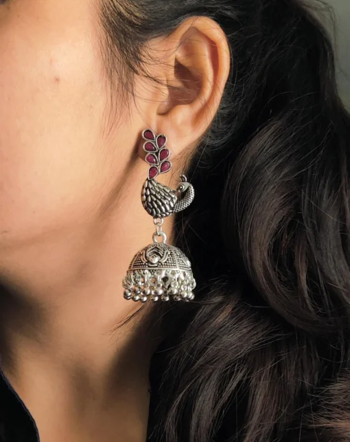 Glamaya Oxidized Peacock Jhumka Earring Red 2 GLAM-ER-OX-7F8-675976-15-9 Glamaya Oxidized Peacock Jhumka Earring Red 2 GLAM-ER-OX-7F8-675976-15-9