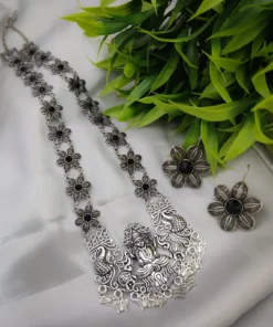 Glamaya Oxidized Long Temple Necklace Earring Set 3 GLAM-CN-OX-21F4-245312-35-7