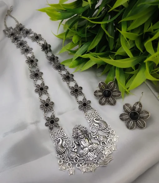 Glamaya Oxidized Long Temple Necklace Earring Set 3 GLAM-CN-OX-21F4-245312-35-7 Glamaya Oxidized Long Temple Necklace Earring Set 3 GLAM-CN-OX-21F4-245312-35-7