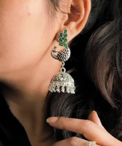 Glamaya Oxidized Peacock Jhumka Earring Green 2 GLAM-ER-OX-7F8-778399-15-9