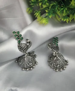 Glamaya Oxidized Peacock Jhumka Earring Green 1 GLAM-ER-OX-7F8-778399-15-9