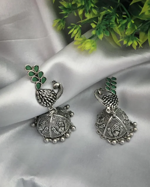 Glamaya Oxidized Peacock Jhumka Earring Green 1 GLAM-ER-OX-7F8-778399-15-9