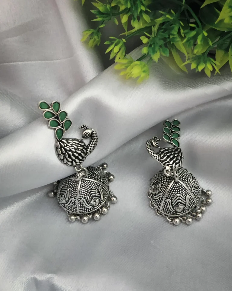 Glamaya Oxidized Peacock Jhumka Earring Green 1 GLAM-ER-OX-7F8-778399-15-9