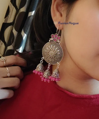 Glamaya German Silver Cute Dangle Earring Pink 2 GLAM-ER-OX-18-320631-30-5
