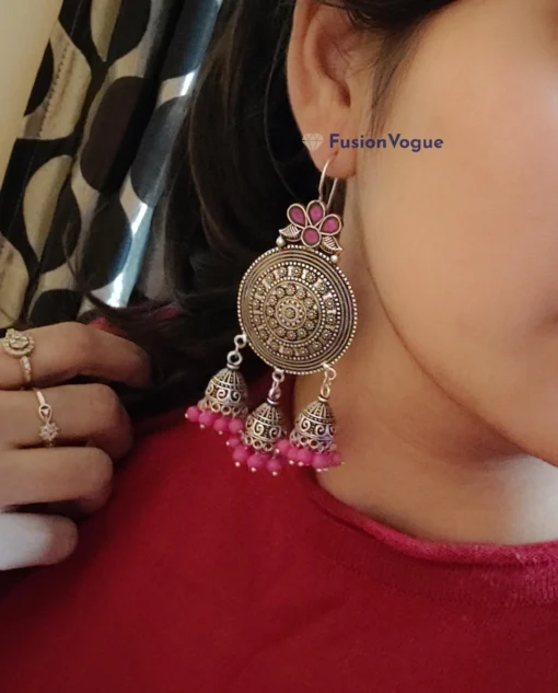 Glamaya German Silver Cute Dangle Earring Pink 2 GLAM-ER-OX-18-320631-30-5 Glamaya German Silver Cute Dangle Earring Pink 2 GLAM-ER-OX-18-320631-30-5