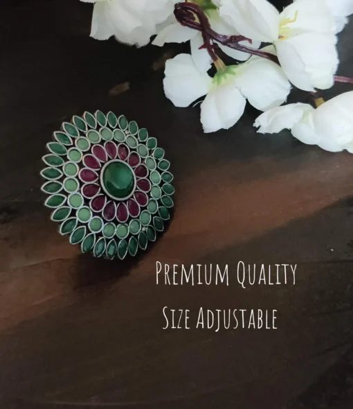 Glamaya Oxidized Jumbo Size Adjustable Ring Green Pink 1 GLAM-RI-OX-30-646750-50-3