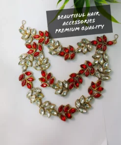 Glamaya Kundan Hair Accessories For Party Wear Red & White 1 GLAM-HA-KU-30-945559-49-5