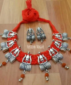 Glamaya Oxidized Trishul Thread Kolhapuri Necklace Earring Set 3 GLAM-CN-TH-70-401343-105-2