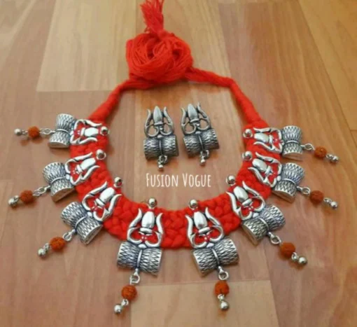 Glamaya Oxidized Trishul Thread Kolhapuri Necklace Earring Set 3 GLAM-CN-TH-70-401343-105-2 Glamaya Oxidized Trishul Thread Kolhapuri Necklace Earring Set 3 GLAM-CN-TH-70-401343-105-2