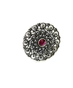 Glamaya Oxidized German Silver Jumbo Size Adjustable Finger Ring Pink 1 GLAM-RI-OX-8F3-098305-15-6