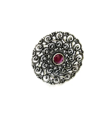 Glamaya Oxidized German Silver Jumbo Size Adjustable Finger Ring Pink 1 GLAM-RI-OX-8F3-098305-15-6