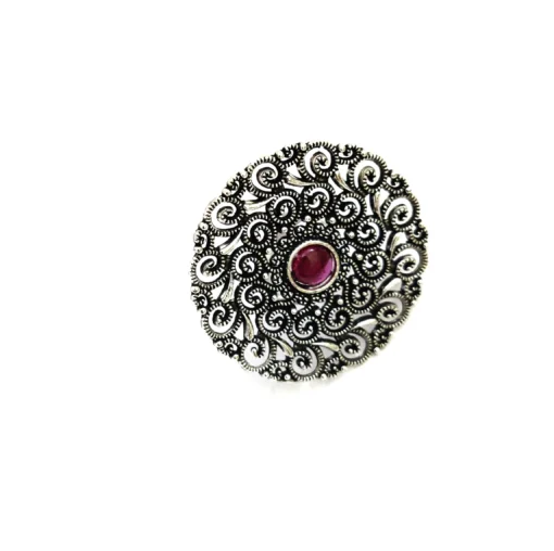 Glamaya Oxidized German Silver Jumbo Size Adjustable Finger Ring Pink 1 GLAM-RI-OX-8F3-098305-15-6