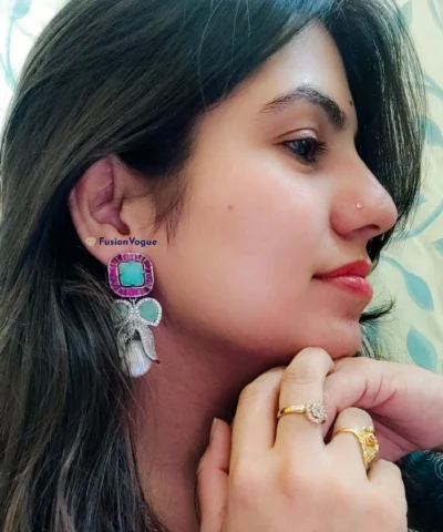 Glamaya Real Pearl Precious Oxidized Earring With American Diamond 2 GLAM-ER-CZ-218F6-108070-240-7