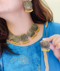Glamaya Exquisite Oxidized Lotus Gold Plated Jewelry Set 2 GLAM-CN-GP-60-854025-89-2