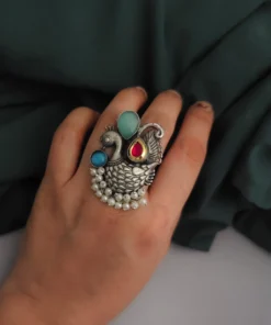 Glamaya Adjustable Peacock Monalisa Ring: Trendy Statement For Women 2 GLAM-RI-OX-14F4-459248-22-9