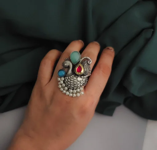 Glamaya Adjustable Peacock Monalisa Ring: Trendy Statement For Women 2 GLAM-RI-OX-14F4-459248-22-9 Glamaya Adjustable Peacock Monalisa Ring: Trendy Statement For Women 2 GLAM-RI-OX-14F4-459248-22-9