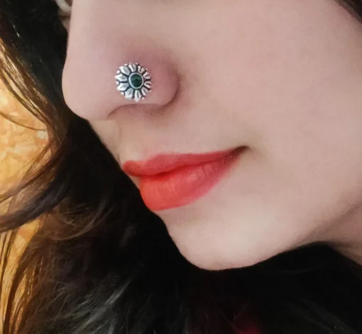 Glamaya Floral Stone Wired Nose Pin: Premium Quality Oxidised Beauty 14 GLAM-NP-ST-2F5-217498-9-2 Glamaya Floral Stone Wired Nose Pin: Premium Quality Oxidised Beauty 14 GLAM-NP-ST-2F5-217498-9-2